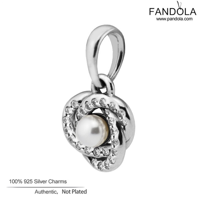 925 Sterling Silver White Crystal Pearl & Clear CZ Lichtgevende Liefde Knot Dangle Kralen Charm Fit Vrouwen Originele Armbanden