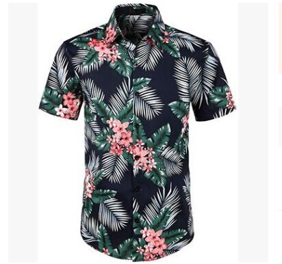 Mannen Hawaiian Shirts Zomer Bloemen Gedrukt Beach Korte Mouw Kamp Casual Shirt Tops Blouse: Marineblauw / S
