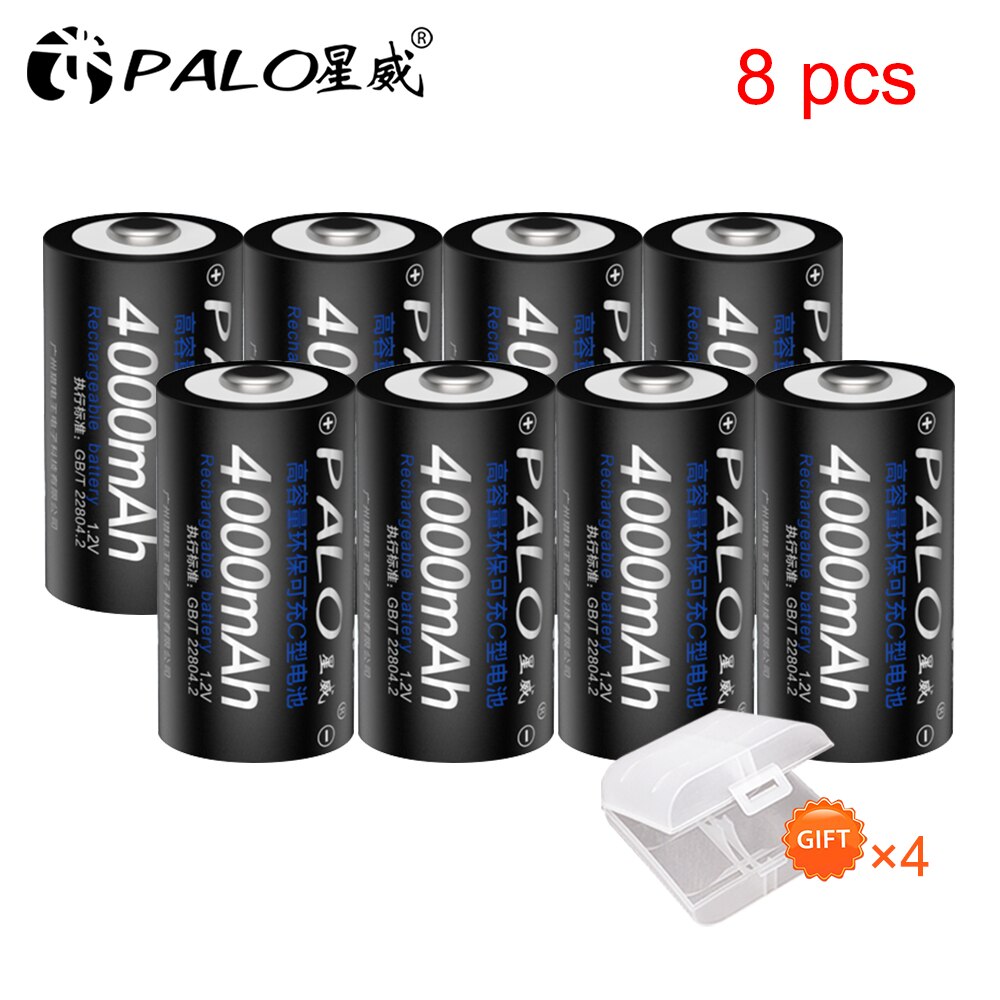 PALO 1-12 Uds tamaño C batería recargable tipo C LR14 batería 1,2 V NI-MH recargable C batería 4000mAh baja autodescarga: 8pcs C battery