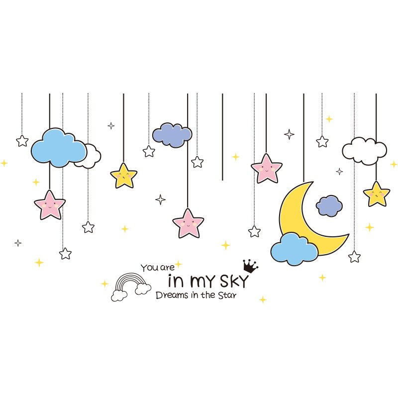 [shijuekongjian] cartoon meisje eenhoorn muurstickers diy sterren hangende muurstickers voor kinderkamer babykamer huisdecoratie: Sterren sticker