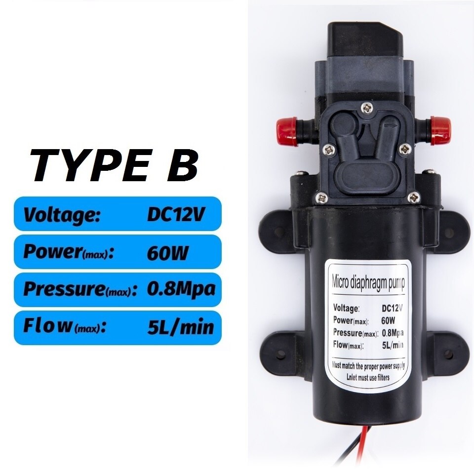 DC 12V 60W 5L/min Agricultural Electric Water Pump Black Micro High Pressure Diaphragm Pump Water Sprayer Car Wash: TYPE B