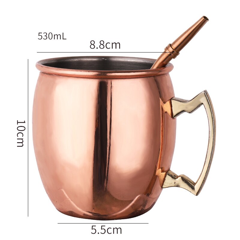 1 stk 530 ml metall vinglass kobberbelagt krus moscow mule kopp høykapasitets ølkopper cocktailglass bar fest drikkevarer: En kopp og sugerør