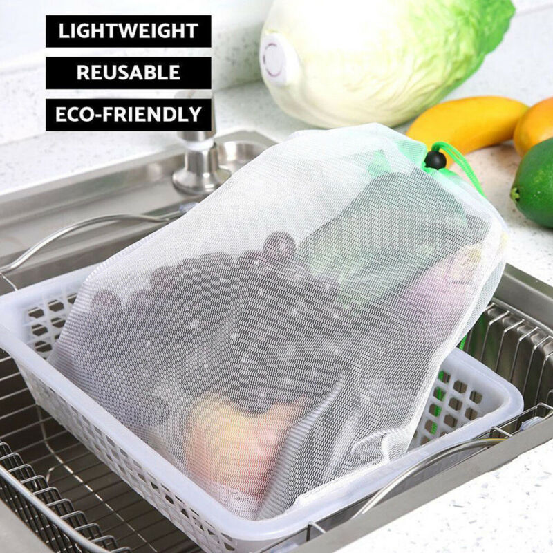 12/15 st återanvändbara produkter påsar svart rep mesh grönsak frukt leksaker förvaringspåse miljövänlig mat dragsko shoppingväska