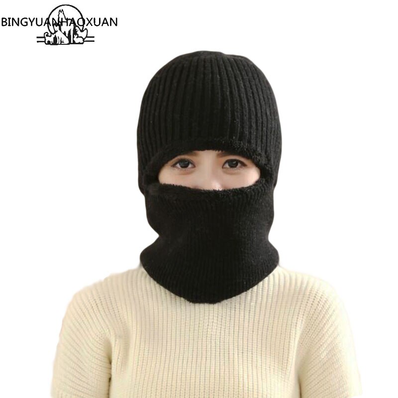 Bingyuanhaoxuan multifunktionel strik hue balaclava maske vinter uld hatte voksne mænd og kvinder huer tyk maske