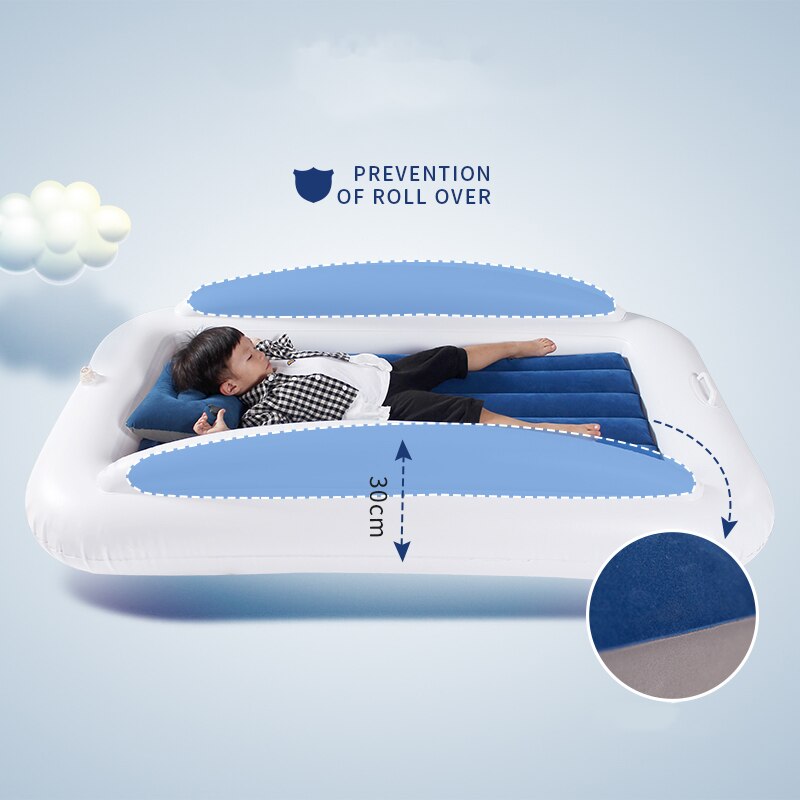 Inflatable Toddler Travel Bed with Safety Bumper for Camping Home Portable Blow Up Mattress for Kids with Built in Security Rail