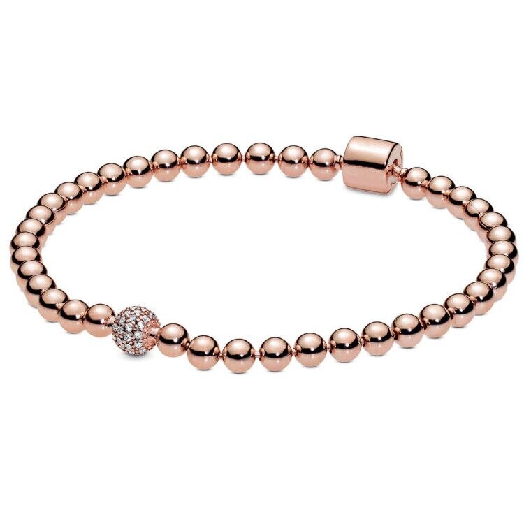 Original Rose Gold Beads & Pave Crystal Sliding Bracelet Bangle Fit 925 Sterling Silver Bracelet Bead Charm Diy Europe Jewelry: White / 18cm