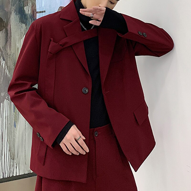 Männer Wein Roten Anzug Jacke Bordstein Revers Frühling Einzelne Geschmack Jahrgang verlieren Jacke Herren Oberbekleidung