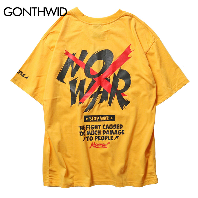 Gonthwid no war trykt t-shirt sommer anti krig tshirts herre hip hop afslappet kortærmede toppe t-shirts streetwear t-shirts