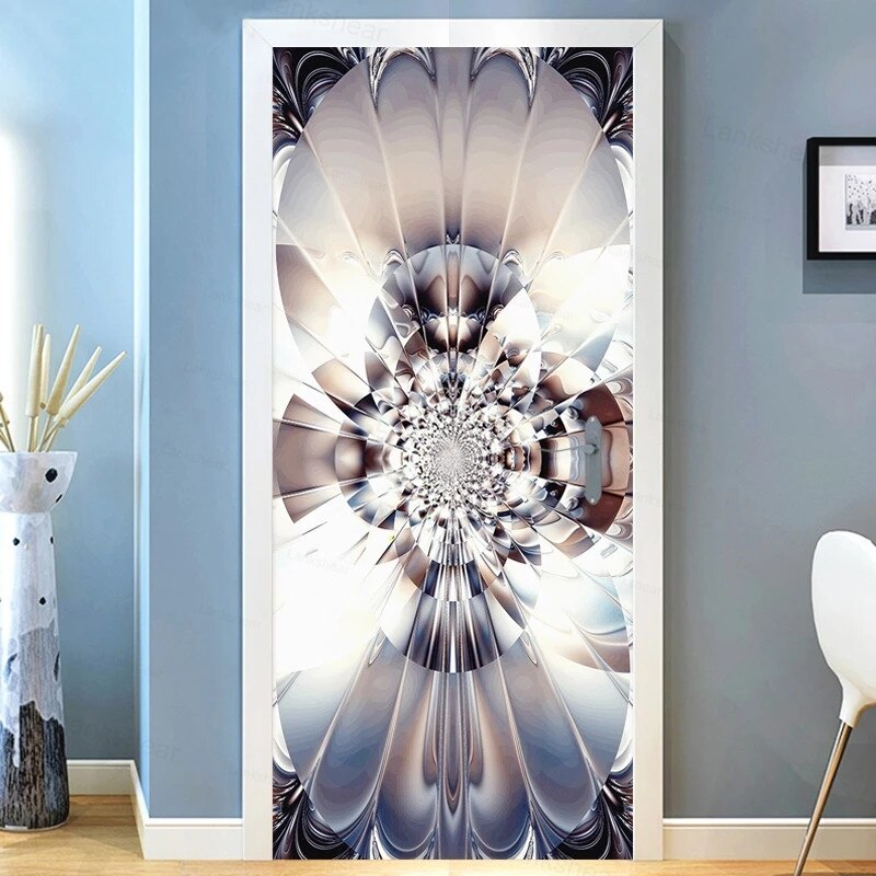 Modern Abstract Art Flower Door Sticker 3D Door Murals Living Room Home Decal Pvc Self-Adhesive Waterproof Door Stickers