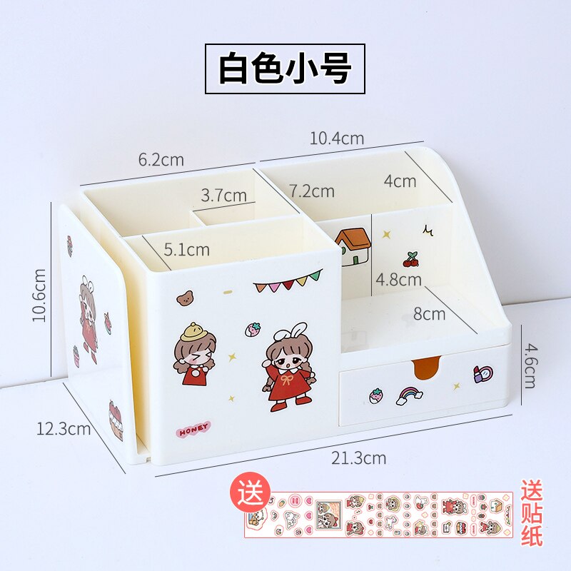 Organizador de escritorio multifuncional Kawaii 3 en 1 para niñas, portalápices, soporte para libros, pegatina de , organizador de papelería escolar, Oficina: White Small
