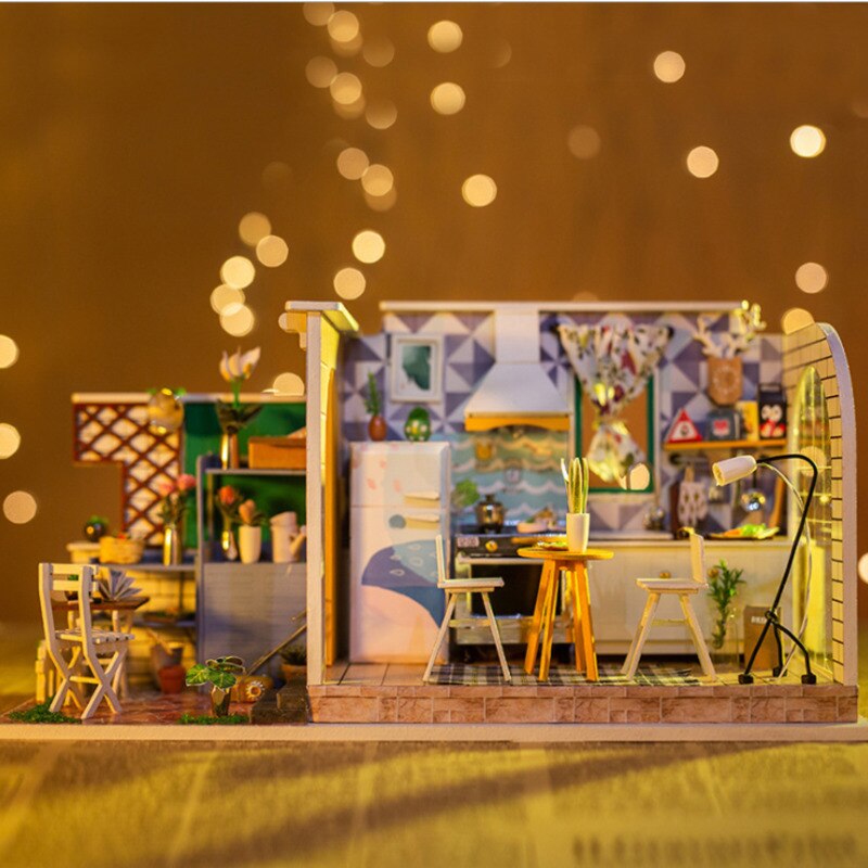 Nowoczesny styl miniaturowy domek dla lalek DIY studio kreatywny Wykonany ręcznie willa drewniane robić montażu modelu sztuki prezenty robić domu zabawki dla dzieci: B