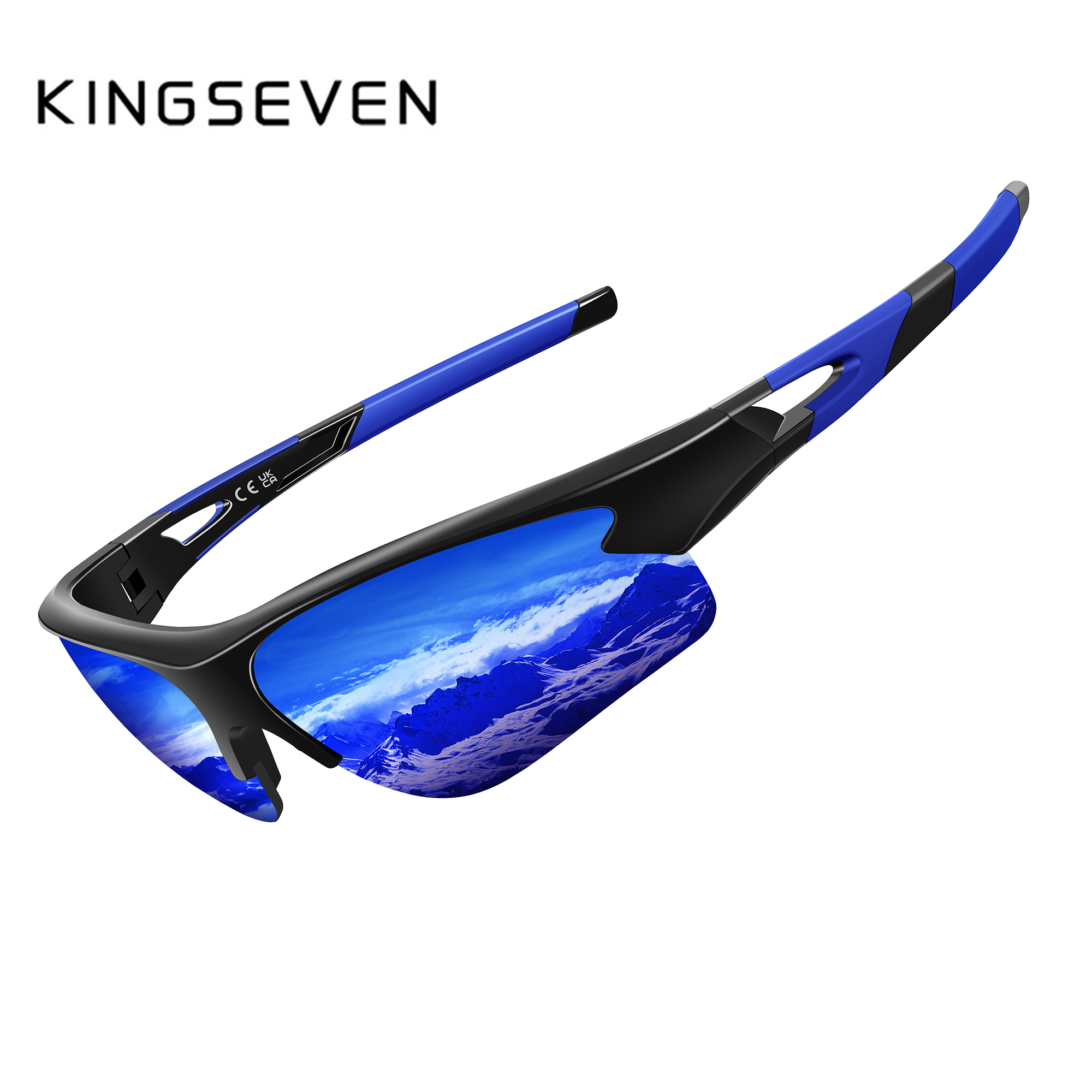 Kingseven cykelsolglasögon herr damer cykelglasögon anti-uv cykelglasögon utomhus sportcykel stor båge: Blå