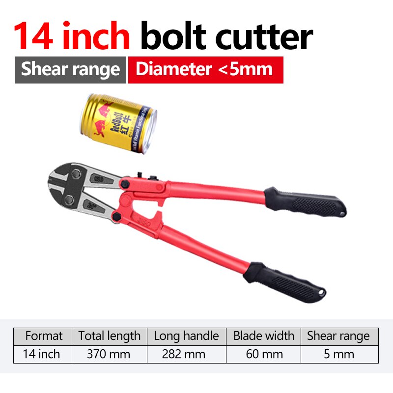 Bolt Cutter Heavy Duty Rebar Cutter Cr-V Steel Thicken Wire Cutting Pliers Cut Lock Chain: 14inch