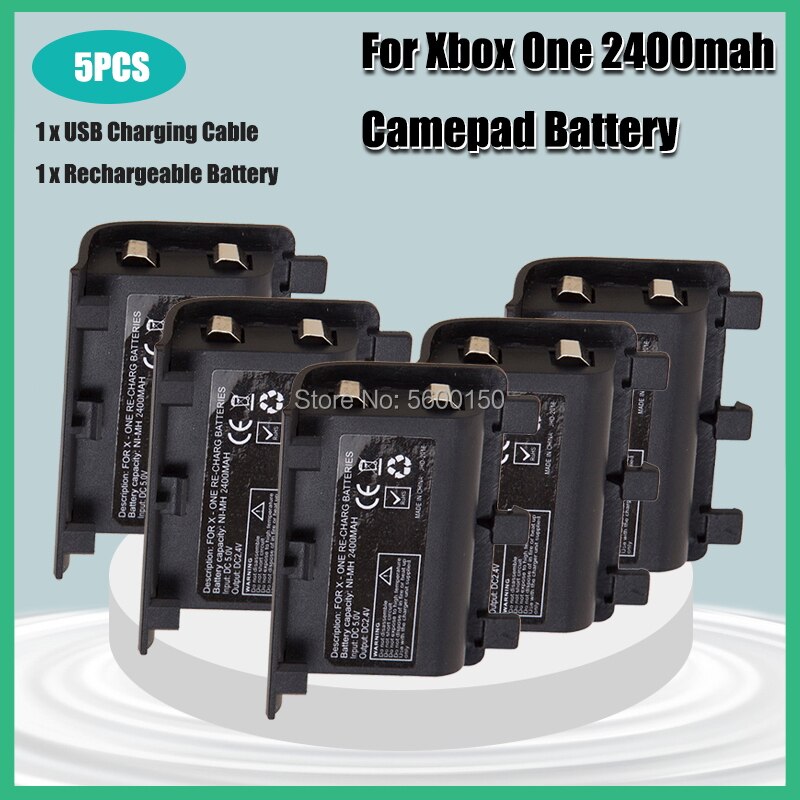 2400mAh Ni-MH Rechargeable battery pack + USB Cable For XBOX ONE Controller Wireless Gamepad Replacement Batteries kits: 5PCS
