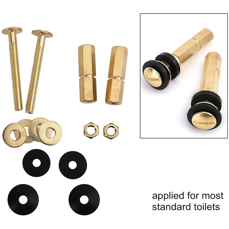 2 Pieces Toilet Tank to Bowl Bolt Kit, Heavy Duty Toilet Bolts for Toilet Tank Repair, with Solid Brass, Extra Long Nuts