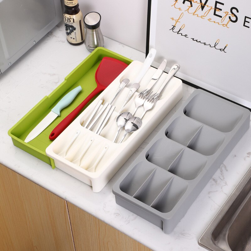 Cajón organizador de cocina, caja de almacenamiento de cubiertos, bandeja, tenedor, cuchara, contenedor divisor para utensilios de cocina, soporte para armario
