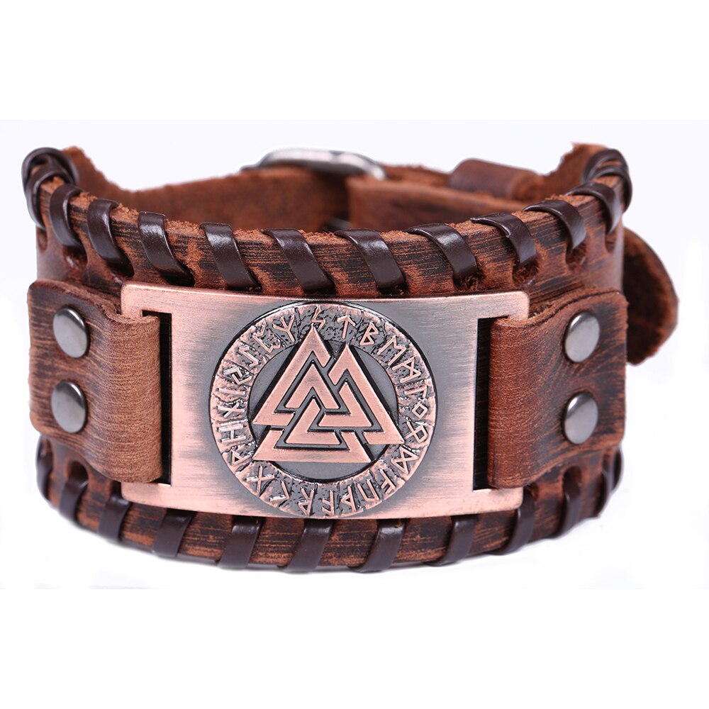 LIKGREAT Vintage Charm Wide Leather Bracelet Men Punk Braided Rope Alloy Cuff Bangle Male Wristband Viking Bracelet Mens Jewelry: 569-11