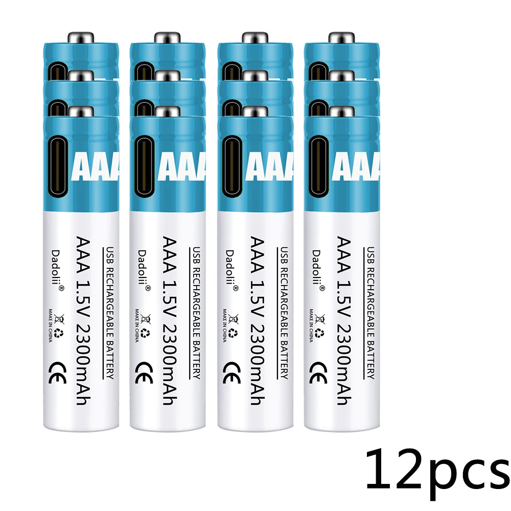 1.5v laddningsbara aaa-batterier, 2300 mah laddningsbart aaa-batteri, litiumpolymerbatteri, snabbladdning med usb-c-kabel: Grön