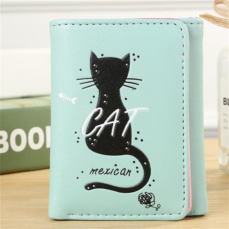 Mcneely Girl Mini Purse Short Cat Pattern Women Wallet Zipper PU Leather Ladies Students Card Holder Carteras