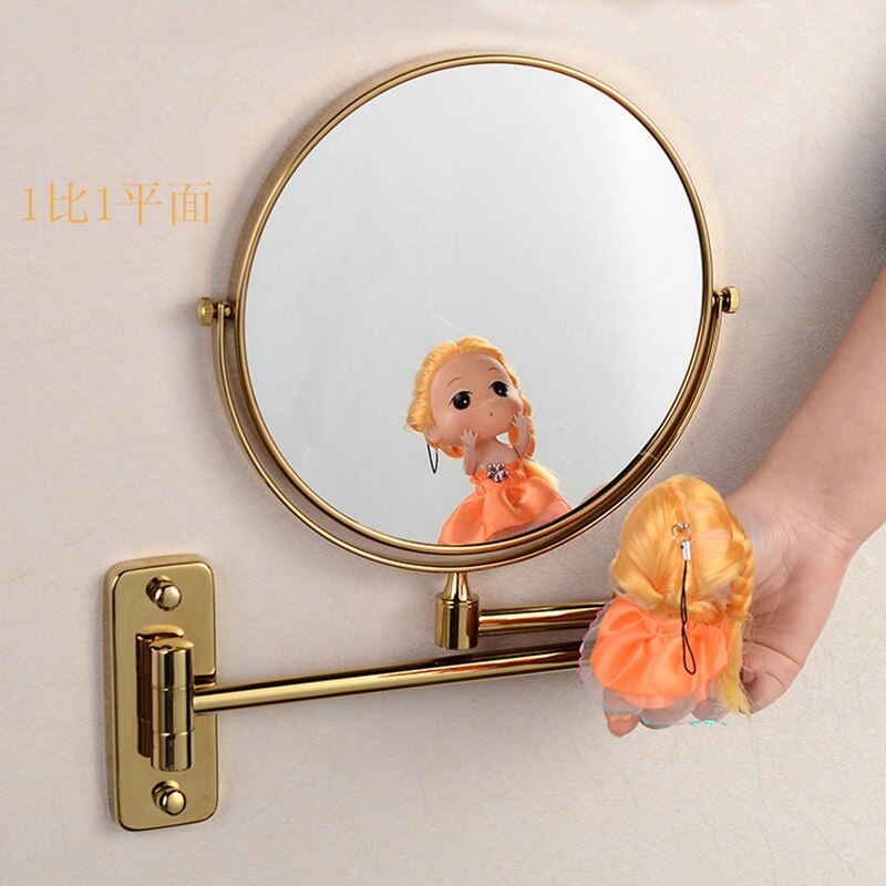 Bath Mirrors 8 inch Bathroom Folding Brass Shave Makeup Mirror Golden Wall Mount Round Base 3x Magnifying Mirror 1208K