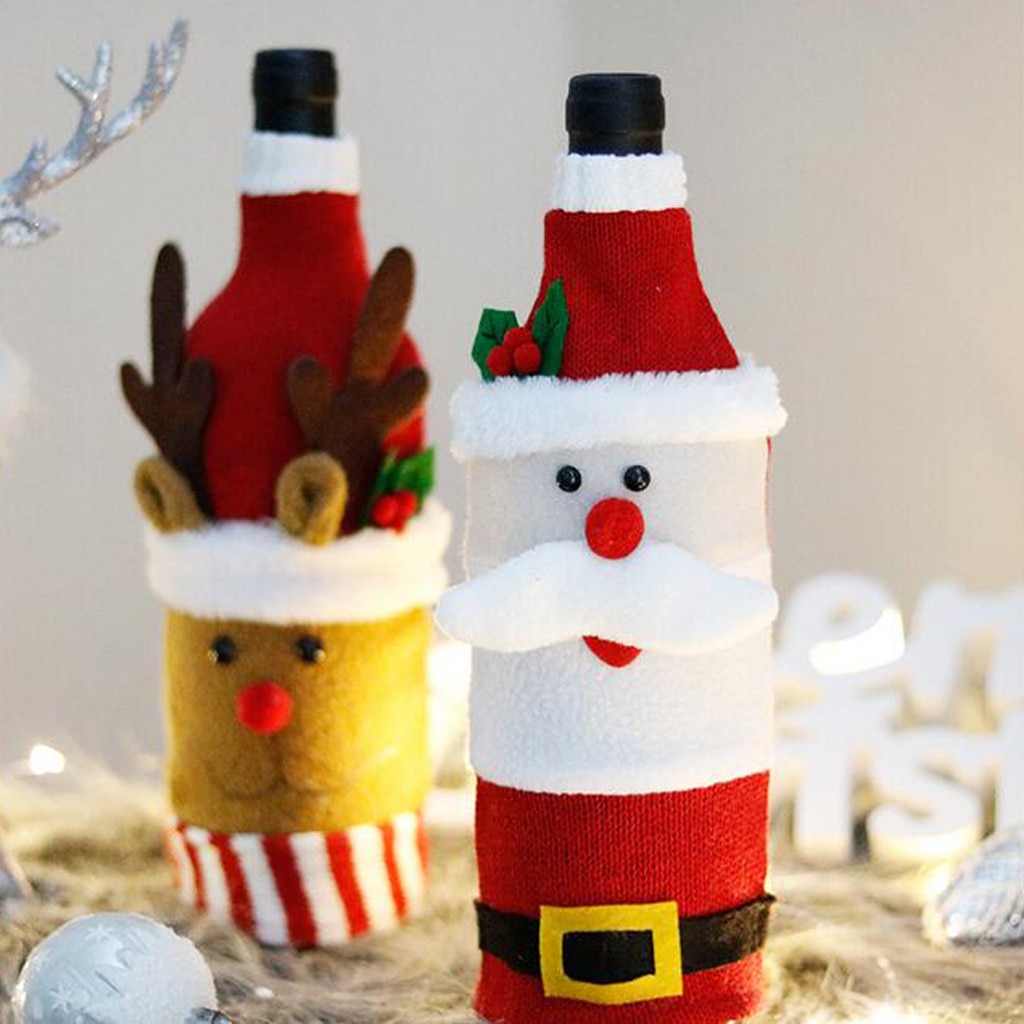 Decoración navideña para el hogar, mesa, muñeco de nieve, pueblo de Papá Noel, champán, cubiertas de botellas de Navidad, tapones para botellas de vino tinto, bolsa #3