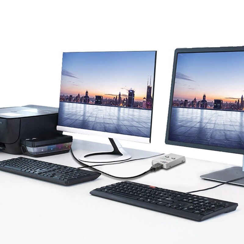 USB 2.0 Auto Sharing Switch Printer Sharing Device USB Hub 2 in 1 Out Data Transfer Hub Converter H3CA