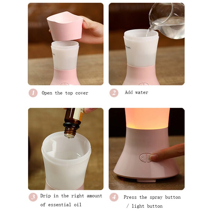 USB luchtbevochtiger Oliën Diffuser Aroma lamp aromatherapie Elektrische aroma diffuser Mist Maker Vaas decoratieve luchtbevochtiger