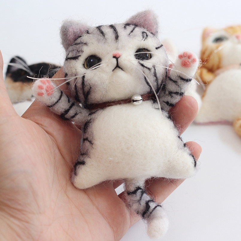 Kit de fieltro de aguja de gato broche para principiantes, contiene suficiente lana de fieltro y herramientas, Manual en inglés: Brooch Cat A