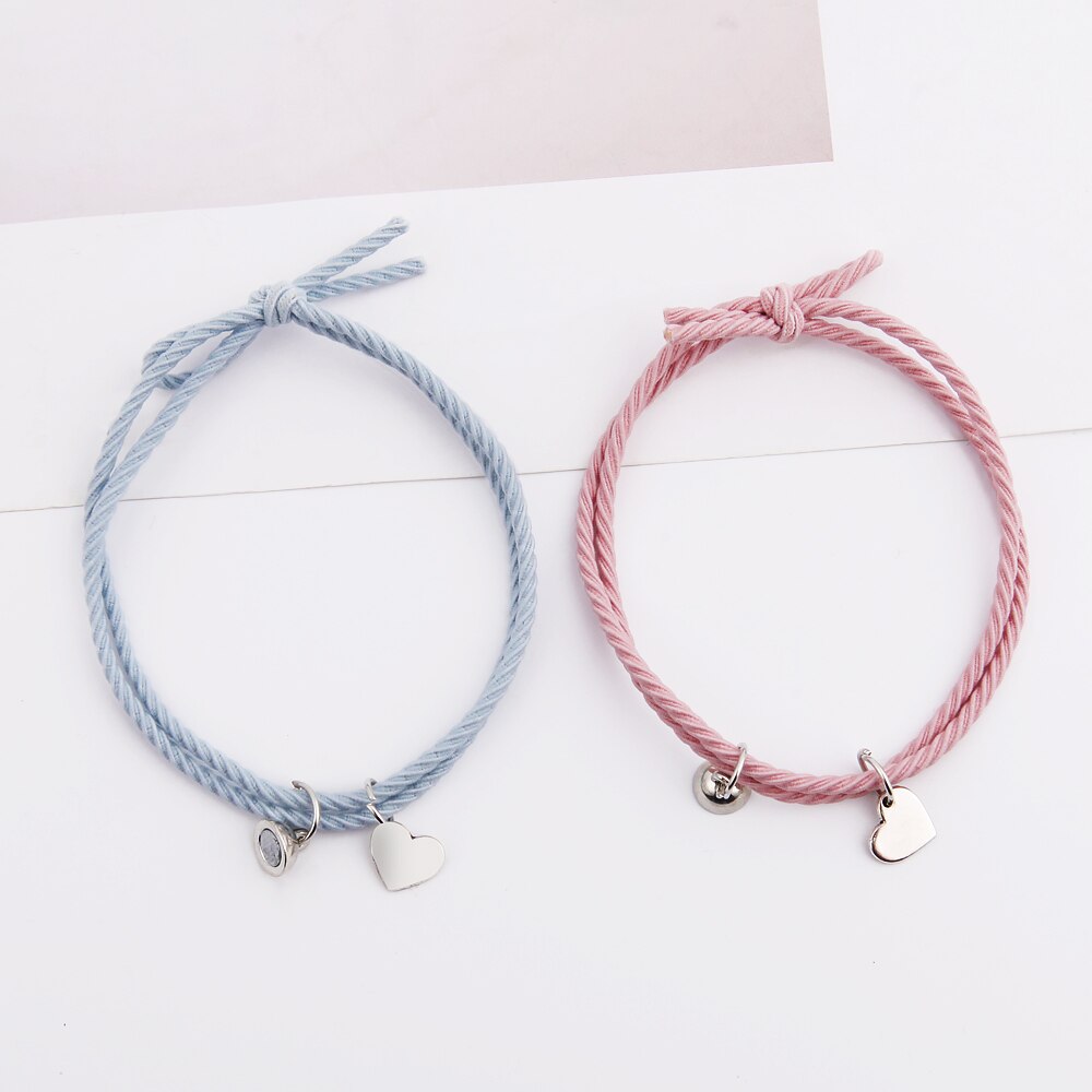 Geflecht Seil Magnet Schmuck 1 Paar Zwei hälften Herz Magnetische Armbinde Stahl Anhänger Paar Armbänder für Liebhaber Freundschaft Armbänder