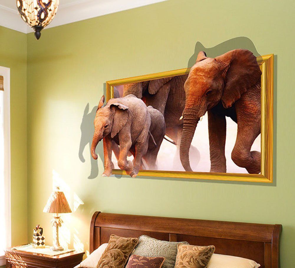 Home Decor Creativity 3D Cute Elephant Animal Removable Wall Stickers Room Decor Decal Vinyl Mural DIY 3D Wall Papers