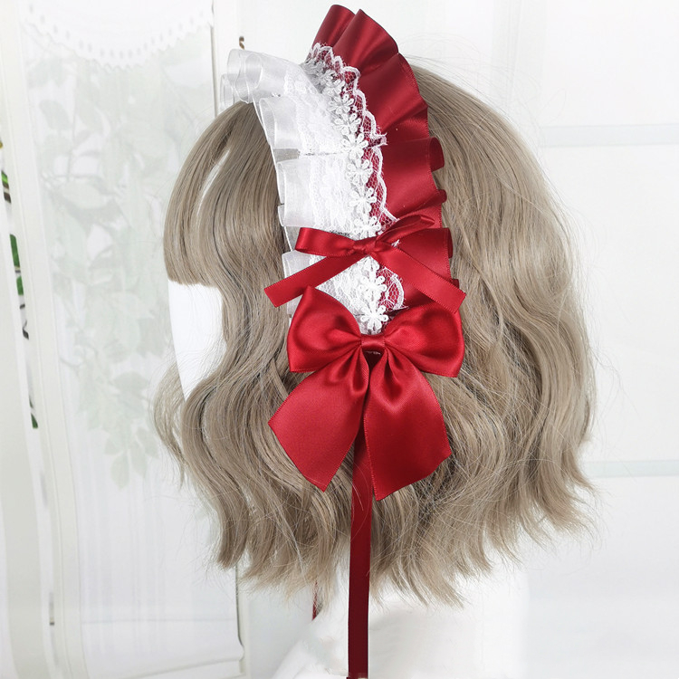 Diadema de Anime para niña, accesorio para el cabello de Lolita Maid con encaje de flores, Aro para el pelo de Cosplay, hecho a mano: Blanco