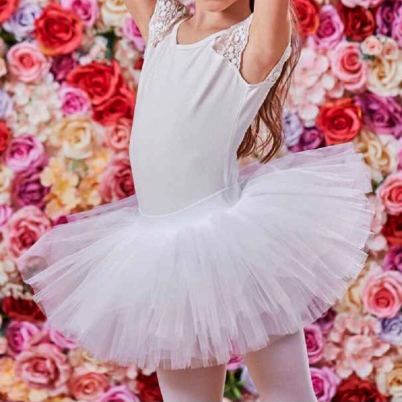 Professionele Kinderen Ballet Tutu Rose Roze Wit Paars Violet Elastische Taille Vier-Layer Mesh Tule Zwanenmeer Dans Bal rok: WHITE / M