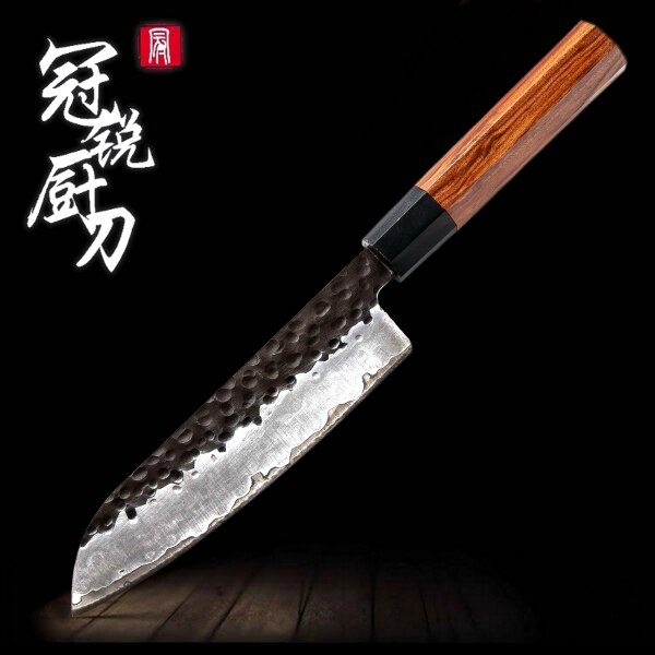 Handgemaakte Keukenmessen Chef Cleaver Mes Japanse AUS10 Hoge Carbon Staal Milieuvriendelijk Koken Gereedschap Natuurlijke Houten Handvat: 7 inch santoku knife