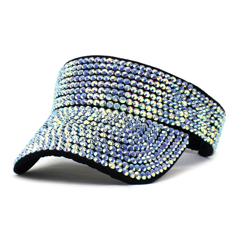 Summer Cotton Color Rhinestone Visors Adjustable Sun Protection Cap For Men and Women 05: black