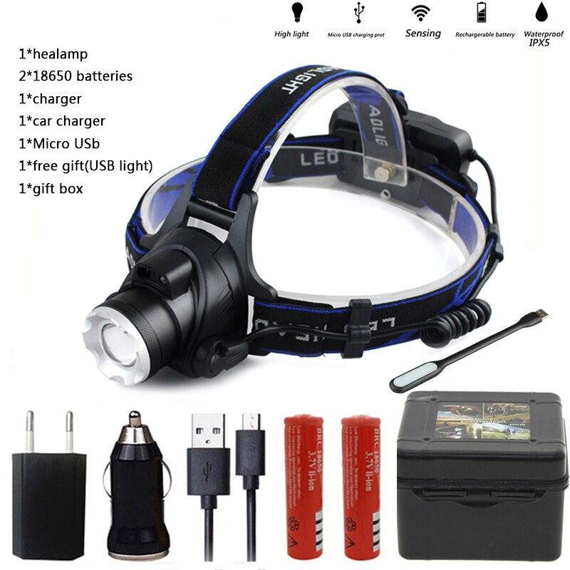 Z20 lampe frontale Led étanche, lampe torche, ampoules rechargeables Lithium-Ion Xml T6, 5000lm, Xm-l2 18650: OPtion I / L2