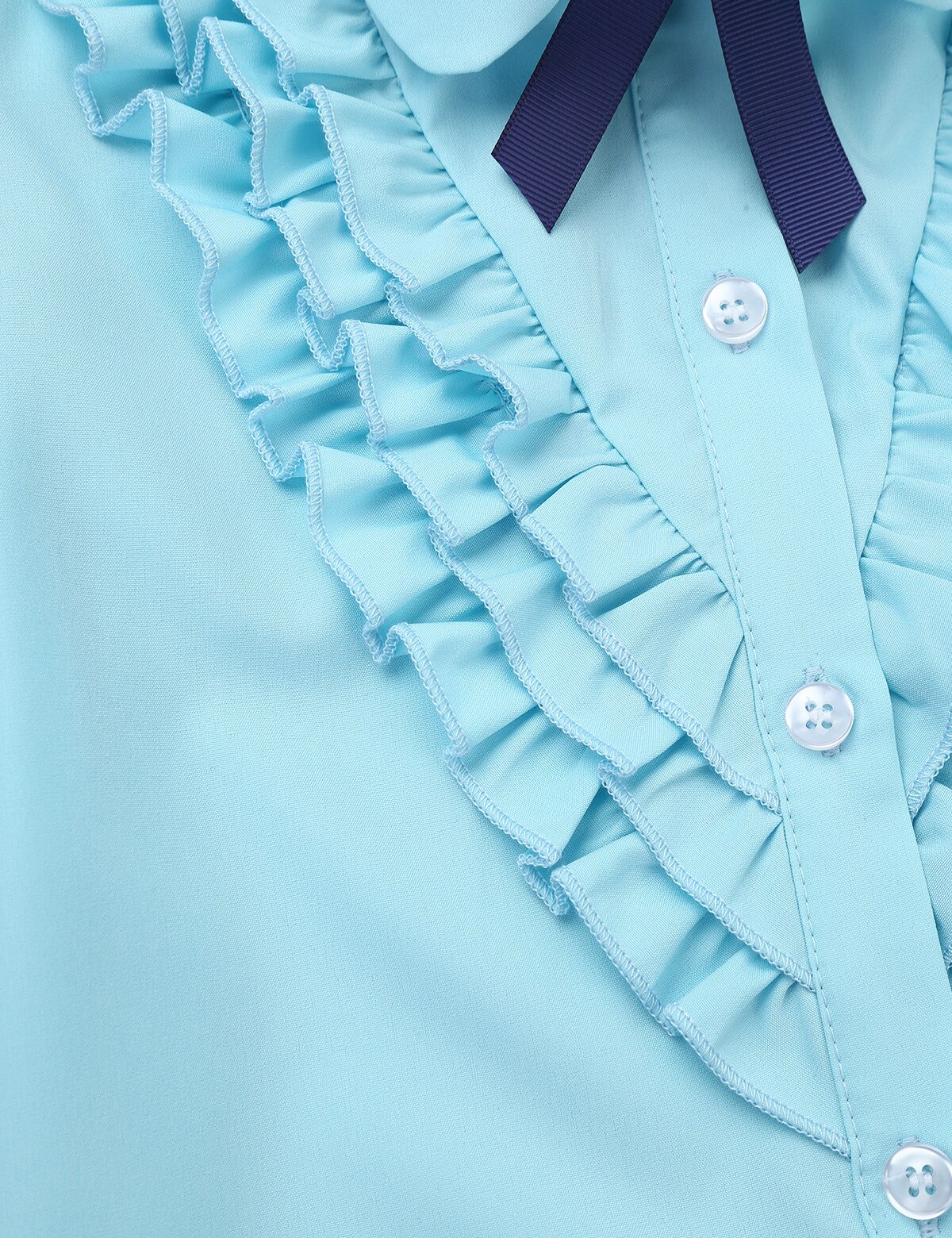 Cute Kids Girls Blouse School Uniform Turn-Down Collar Bowknot Ruffled Front Baby Blouse Long-Sleeved Buttons Closure Shirt Tops