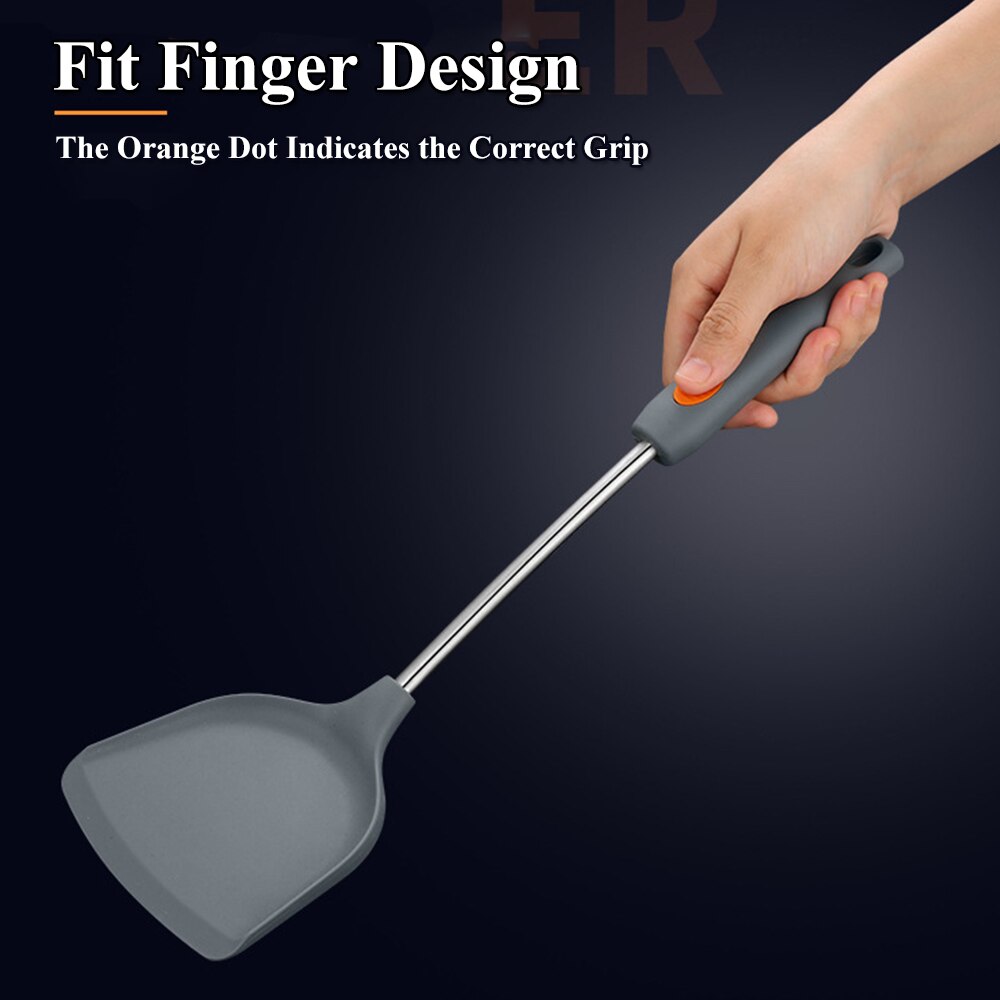 Food Grade Non-stick Silicone Stainless Steel Spatula Spoon Colander Kitchen Utensils Set High Heat Resistant Healthy for Home