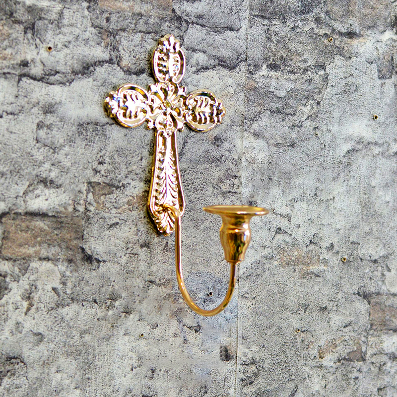 Chandelier mural en forme de croix en fer, 1 pièce, décoration murale d'église, bougeoir, luminaire pour Banquet et mariage, tentures croisées: Argent