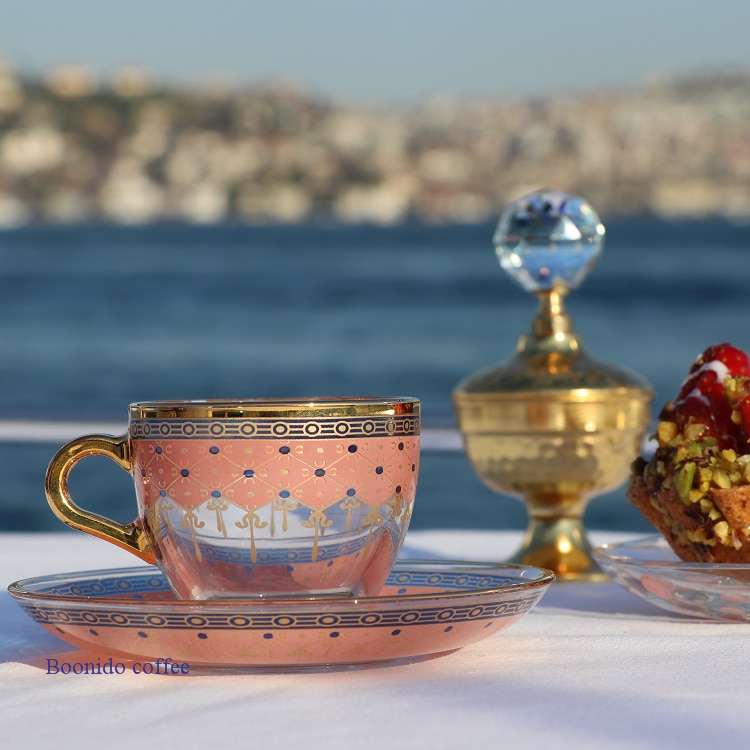 Verre or turc tasse à café et soucoupe ethiopie Mini Dessert thé tasses arabe clair coloré pour fille Taza café cuisine AF50BD