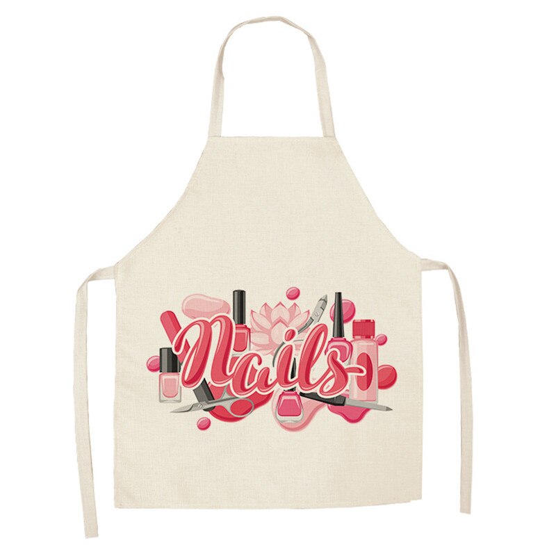 Negle makeup studio 1 stk pink læbestift og neglelak print forklæder til kvinder bomuld linned hagesmække husholdningsrengøring madlavning: Wql 0179-7