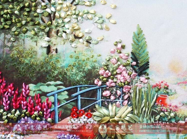 3D Flower garden Ribbon embroidery spring europe painting set big handcraft cross-stitch DIY handmade needlework wall art decor