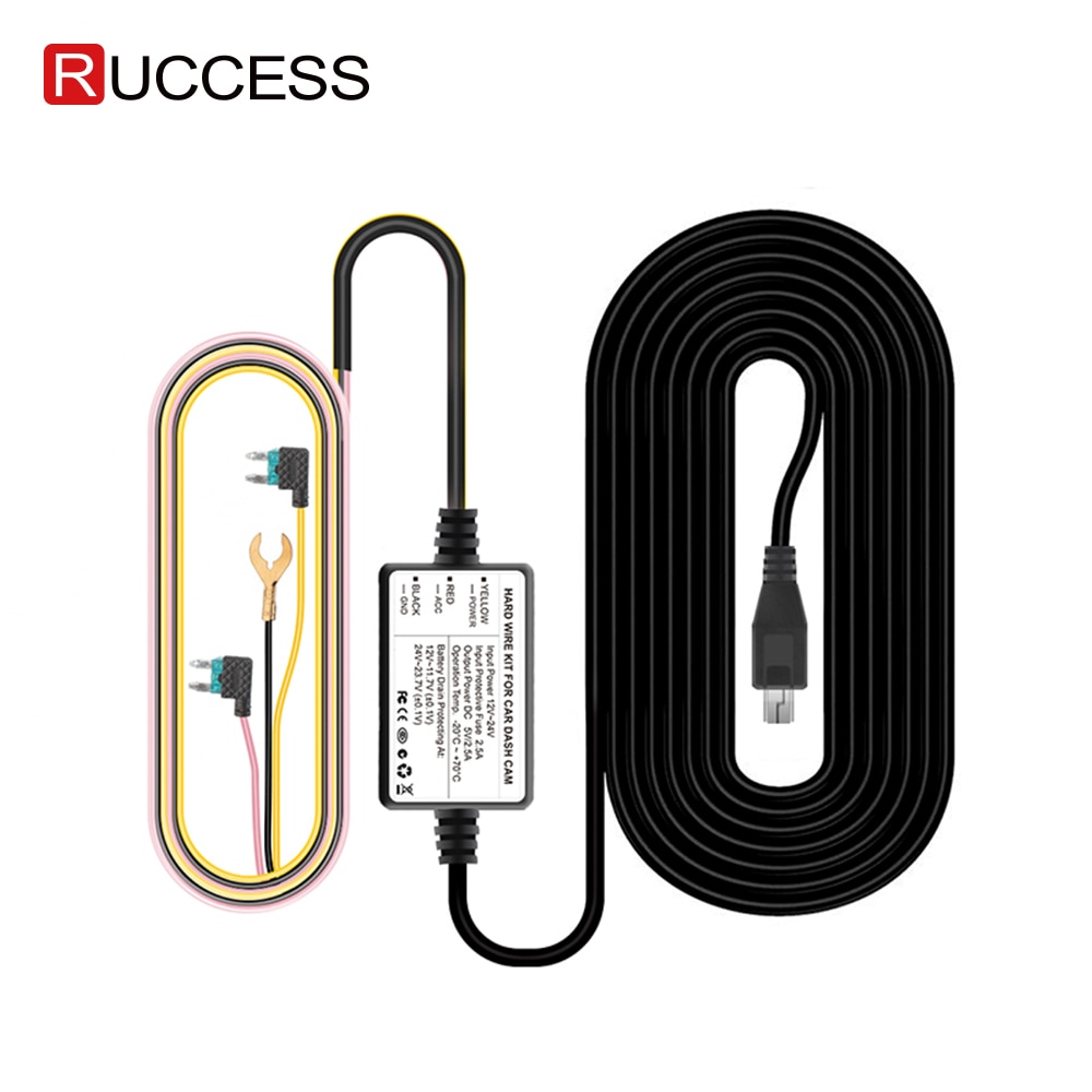 Kit de cable duro RUCCESS Mini USB 12V 24V a 5V 2.5A coche USB Auto cable de carga Kit de cable duro para coche DVR Dash Cam GPS adaptador de coche