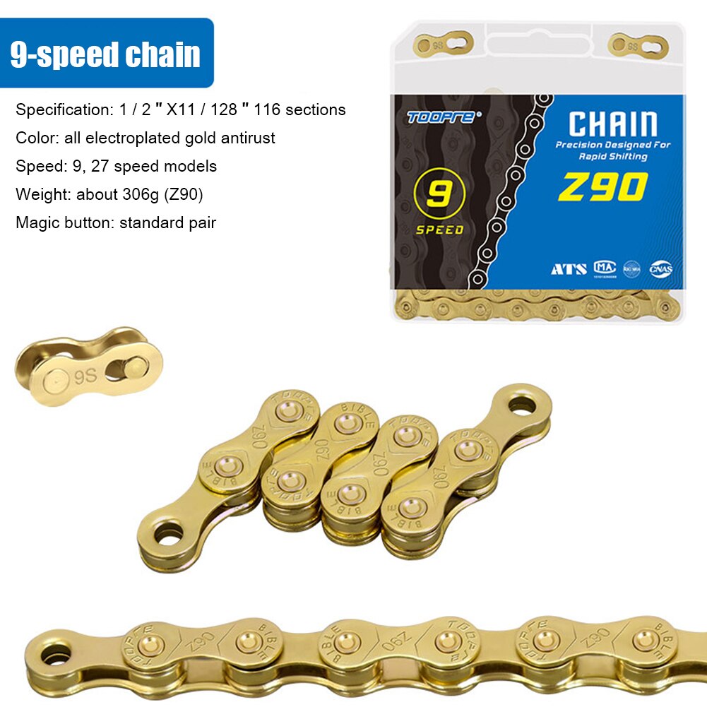 Mountain Bike Chain 6 7 8 9 10 11 12 Speed MTB Bike Electroplated Silver Bicycle Chain 116 links Road Bike Chains: 9 speed gold