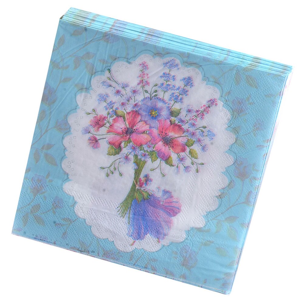 100 Stuks Wegwerp Servetten Gedrukt Decoratieve Licht Blauwe Bloemen Papieren Handdoek Voor Thuis