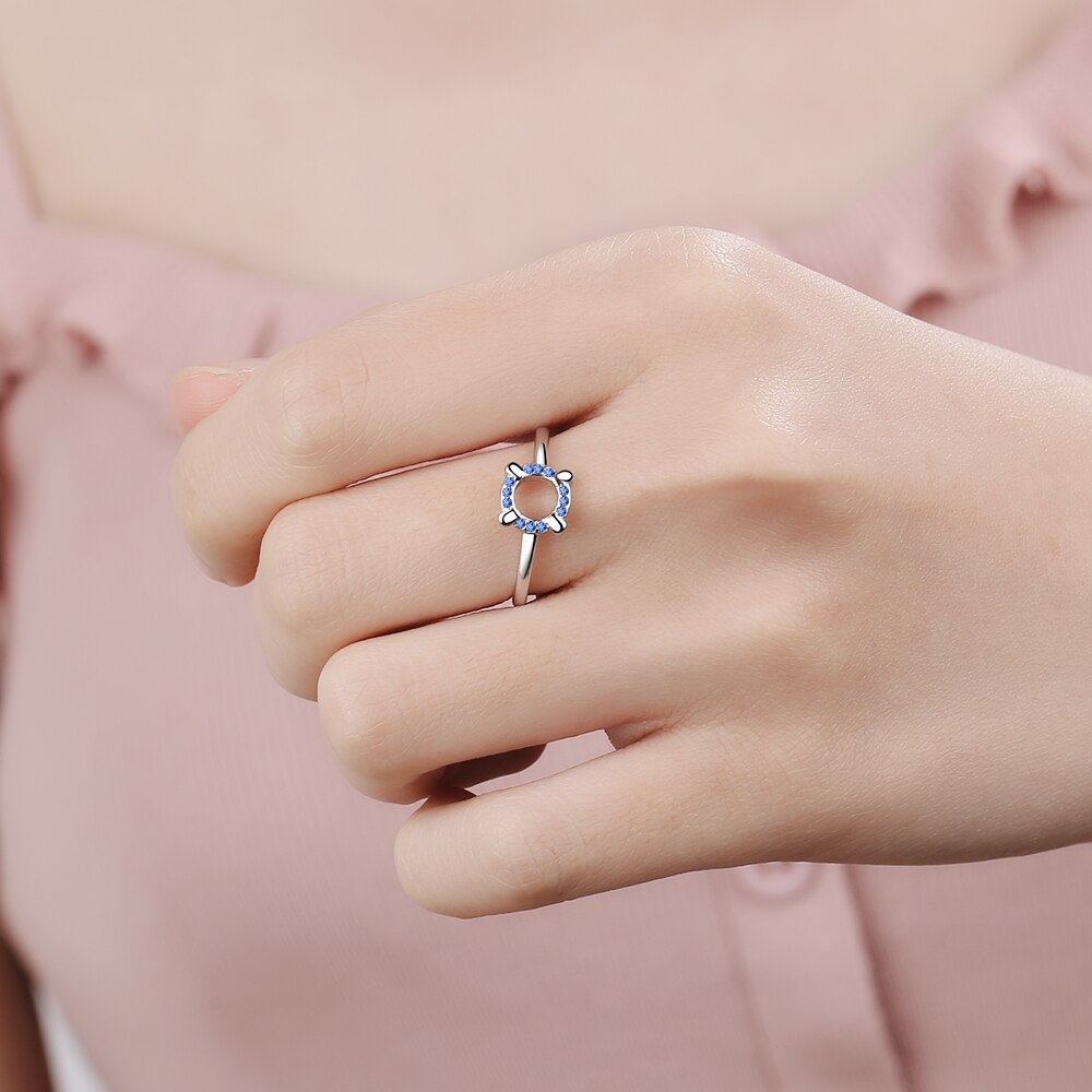 925 Sterling Silber Neue Frau Schmuck Blau Kristall Zirkon Hohl Ring Einstellbare Größe Offenen Ring