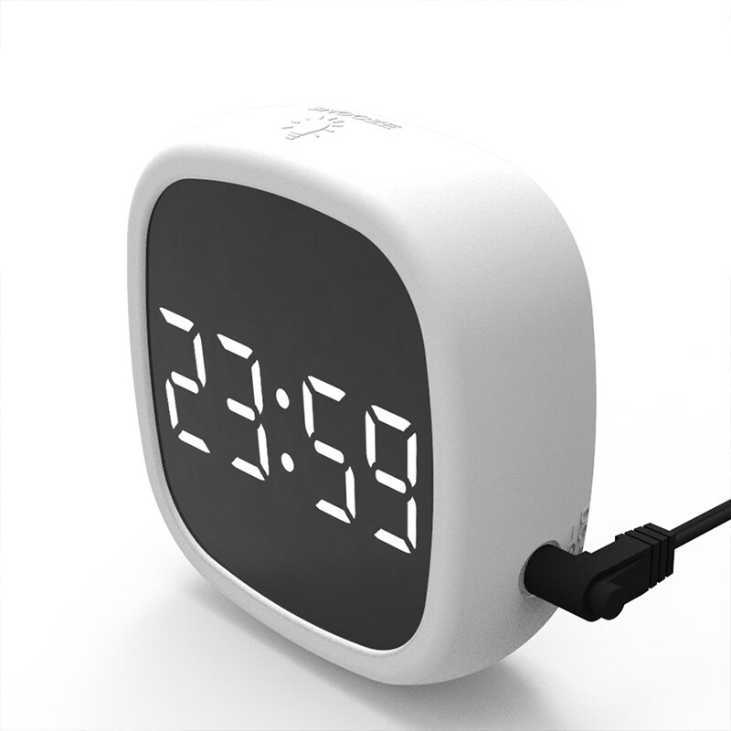 Led Digital Clocks Travel Snooze Alarm Clock Dimming Touch Magnet Electrontic Clock Home Screen Silicone Voice Control Clock: White