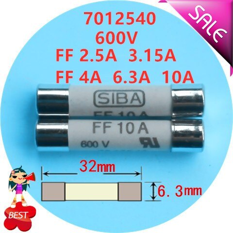 Keramik sicherung rohr sicherung core 7012540 FF 315mA 500mA 630mA 1A 2A 2,5 A 3,15 EINE 4A 6,3 EINE 10A 12,5 EINE 16A 20A AC 500V 600V 700V 6x32mm