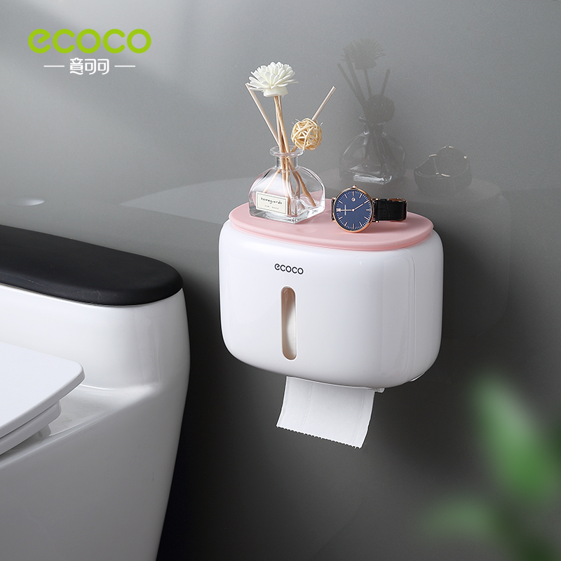 ECOCO-soporte de papel higiénico de montaje en pared, estante, bandeja de papel higiénico, tubo de papel en rollo, caja de almacenamiento creativa, caja de pañuelos para el hogar: monolayer pink