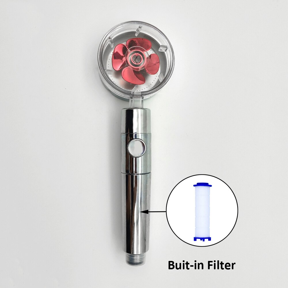 Zloog ABS Bathroom Handheld Shower Head with Stop Button Pressurized Turbo Nozzle Water Saving High Pressure Fan Shower Head: Red fan shower