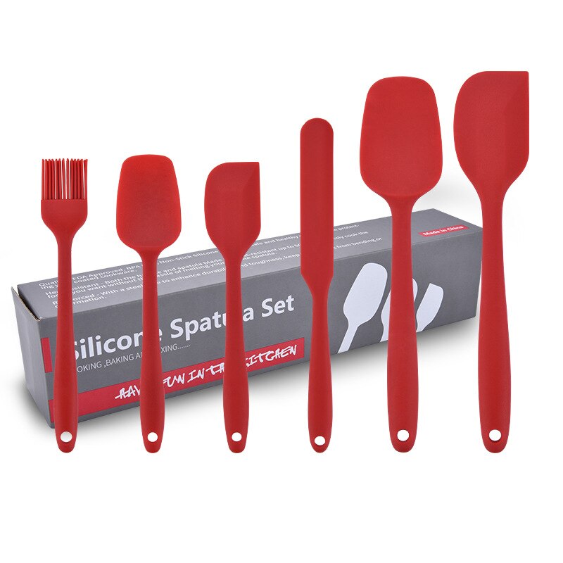 12/6 pièces Silicone cuisine ustensiles de cuisine outils ensemble spatule pelle cuisson ustensiles de cuisine ustensiles de cuisine accessoires de cuisine Gadgets: red 6pcs